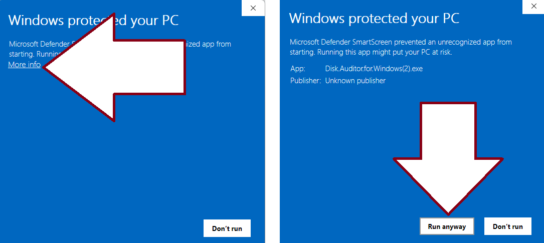 Windows SmartScreen: click 'More info' then 'Run anyway'